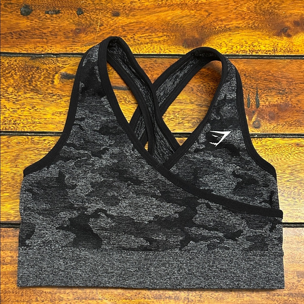 Gymshark Black and Gray Camo Sports Bra